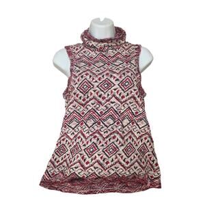 Ecote mock neck sleeveless geometric print cotton knit sweater sz XS